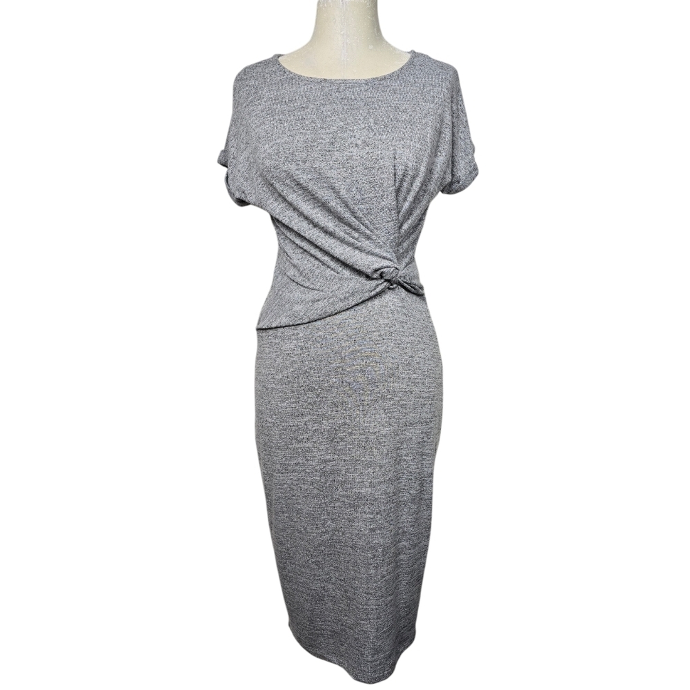 Gap Softspun Twist Knot Gray Midi Short Sleeves Dress XS